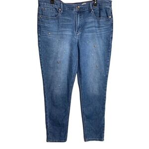 Seven 7 Womens Jeans High Rise Girlfriend Fit Sz 14 Stretch Studs Details